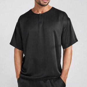 Lahgo LUNYA Silk Men's Washable Tee Shirt Black size L Minimalist Loungewear